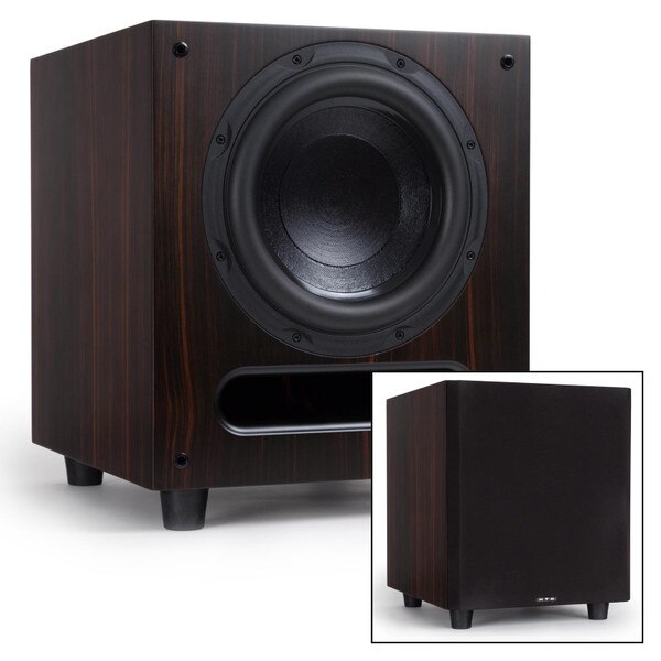 Level Two Powered Subwoofer - Macassar Ebony - with and without grille
